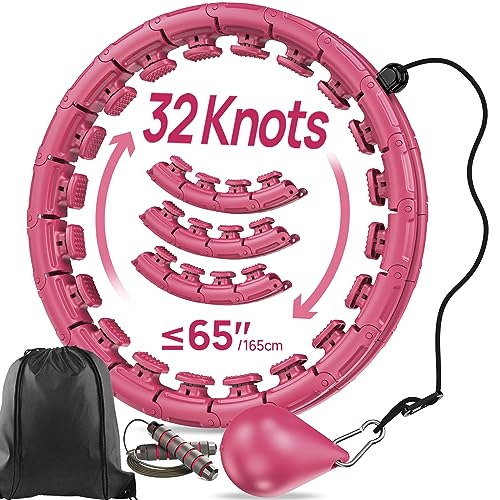 APzek 32 Knoten Smart Weighted Exercise Hoop Plus Size, Adjustable Huula Hoop with Extra Links for Adults and Beginners, 2 in 1 Fitness Massage Non Fall Hooola Hoop with Spinning Ball - Pink von APzek