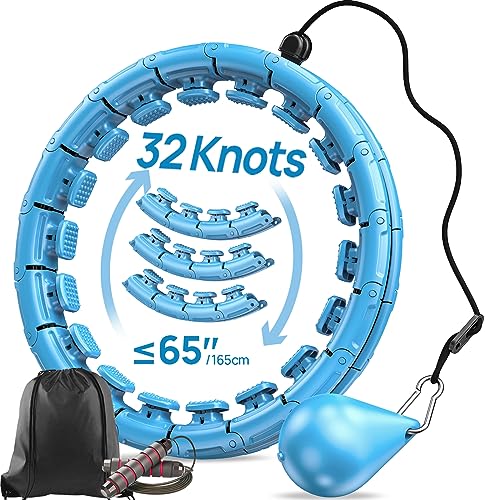 APzek Weighted Exercise Hoop Plus Size, 32 Detachable Knots for Adults & Beginners, 2 in 1 Abdomen Fitness Massage Non Fall Smart Hooola Hoop with Auto Spinning Ball von APzek