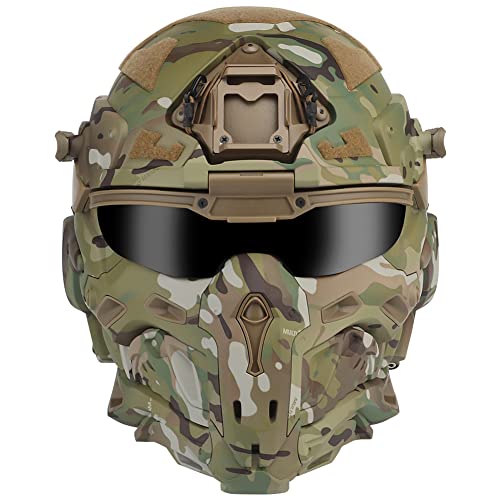 AQ zxdc Full-Wrap Paintball Helm, Eingebaute Kopfhörer, Masken, Schutzbrillen, Entnebelungslüfter, All-In-One-Design, Abnehmbar, für Luftgewehrschutz, Schießen, Militärische Konfrontation,Cp von AQ zxdc