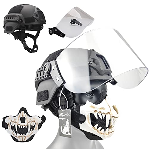 AQ zxdc Taktischer Airsoft-Helm Mich 2000, mit Anti-Aufruhr-Visier, Paintball-Schutzbrille, beleuchteter Marker, persönliche Identifikation, BK A von AQ zxdc
