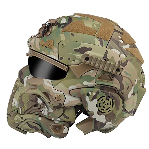 AQ zxdc Taktischer Schutz-Integralhelm, mit Maske, Headset, Brille, Nebellüfter, für Airsoft Paintball,Cp von AQ zxdc