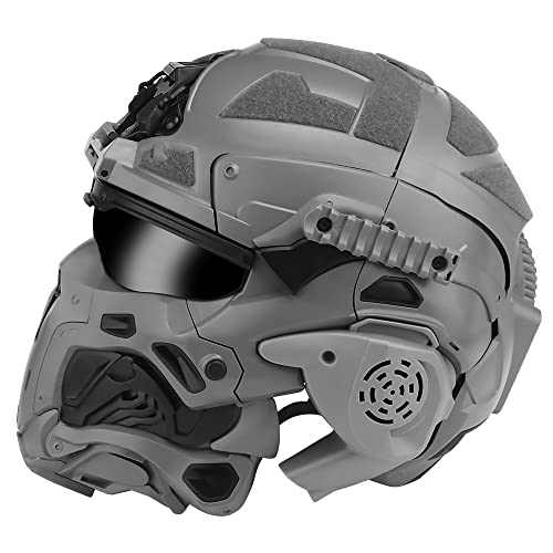 AQ zxdc Taktischer Schutz-Integralhelm, mit Maske, Headset, Brille, Nebellüfter, für Airsoft Paintball,Grau von AQ zxdc