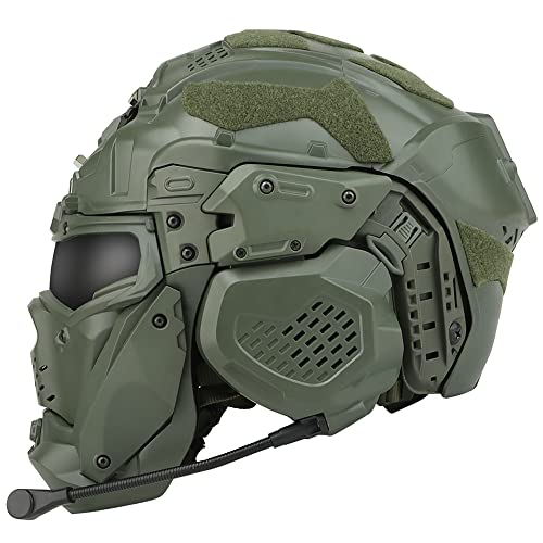 AQ zxdc Taktischer Schutz-Integralhelm, mit Maske, Headset, Brille, Nebellüfter, für Airsoft Paintball,Od2 von AQ zxdc