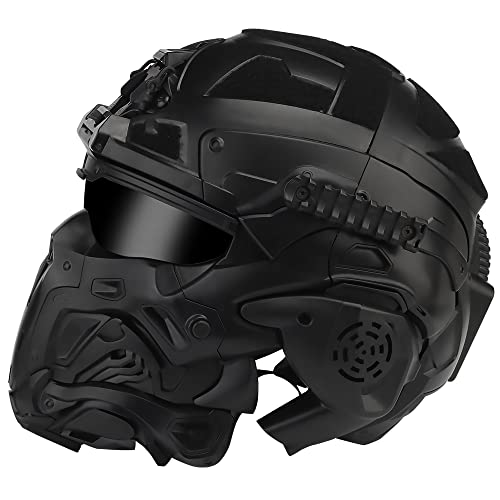 AQ zxdc Taktischer Schutz-Integralhelm, mit Maske, Headset, Brille, Nebellüfter, für Airsoft Paintball,Schwarz von AQ zxdc