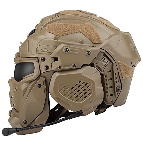 AQ zxdc Taktischer Schutz-Integralhelm, mit Maske, Headset, Brille, Nebellüfter, für Airsoft Paintball,Tan2 von AQ zxdc