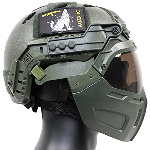Fast Airsoft Paintball Helm mit taktischer Halbgesichtsmaske und Visier, Army Shooting Schutzausrüstung, für Militär BB Gun CS Game Combat (OD) von AQ zxdc
