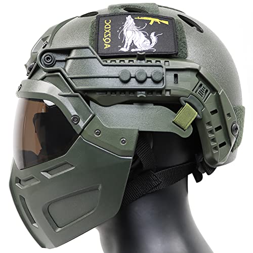Taktischer Schnellhelm mit taktischer Maske und Visier für Airsoft Paintball CS Spiele Outdoor Sport (OD) von AQ zxdc