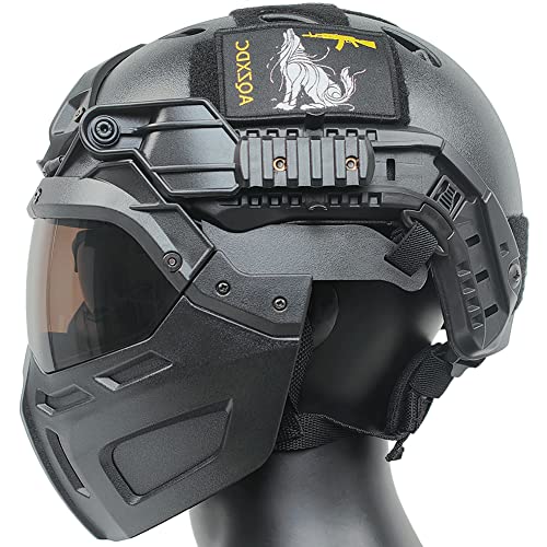 Taktischer Schnellhelm mit taktischer Maske und Visier für Airsoft Paintball CS Spiele Outdoor Sport (schwarz) von AQ zxdc