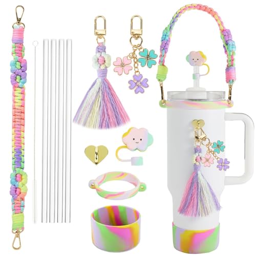 AQCQDQ 12 Stück Stanley Cup Zubehör, Stanley Cup Accessories, inklusive Strohhalm Abdeckung, Anhänger Zubehör, Tragegriff, Strohhalme, etc. für Stanley Cup (Farbe 1) von AQCQDQ