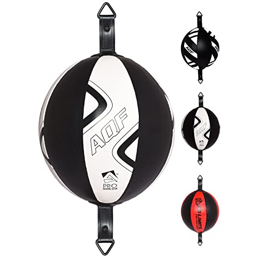 AQF Boxen Doppelendball Rex Leder Boxbirne Set MMA Punchingball Erwachsene Training Speedball Set (Black & White Pro) von AQF