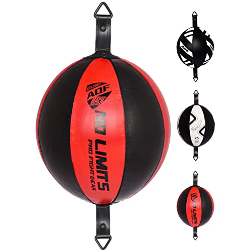 AQF Boxen Doppelendball Rex Leder Boxbirne Set MMA Punchingball Erwachsene Training Speedball Set (Schwarz Rot) von AQF