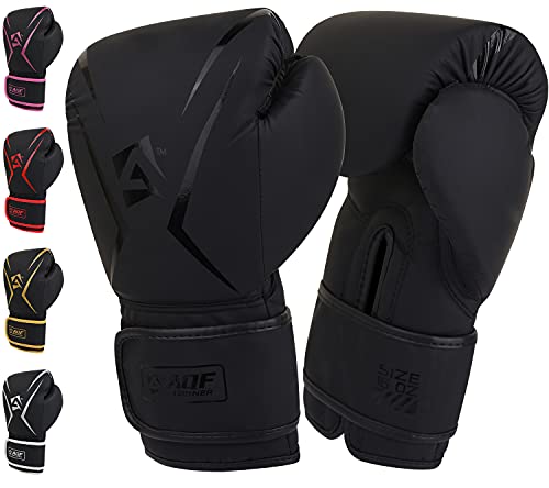 AQF Boxhandschuhe, Boxsack Leder Handschuhe Herren Frauen, MMA Handschuhe Sandsäcke, Boxhandschuhe Kinder Für Kickboxen, Muay Thai, Kampfsport Boxing Gloves 4 6 8 10 12 14 16 Oz (10 oz, Schwarz) von AQF