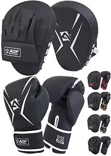 AQF Boxhandschuhe und Pads – Erwachsene & Kinder Boxset für Kickboxen & MMA Muay Thai Punching Handschuh mit gebogenen Boxpads für Kampfsporttraining (Silber, 113,4 g) von AQF