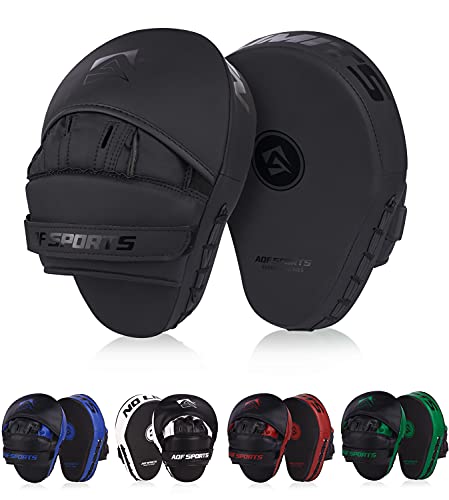 AQF Pratzen Kampfsport Paar Rex Leder Focus Pads MMA, Haken- und Stoßhandschuhe bratzen, Kick Boxen Muay Thai Sparring (Schwarz matt) von AQF