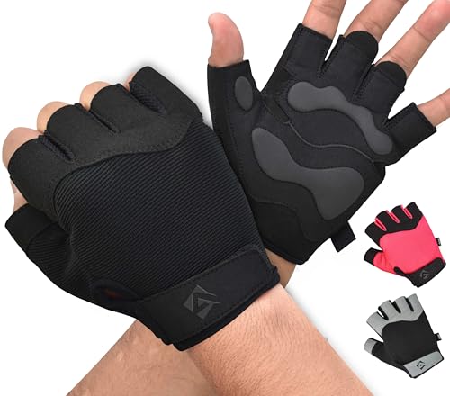 AQF Fitness Handschuhe Herren - Atmungsaktiv Trainingshandschuhe Damen Gepolsterter Handflächenschutz - rutschfest Gym Sporthandschuhe Für Bodybuilding, Kraftsport Klimmzüge, (Schwarz, S) von AQF