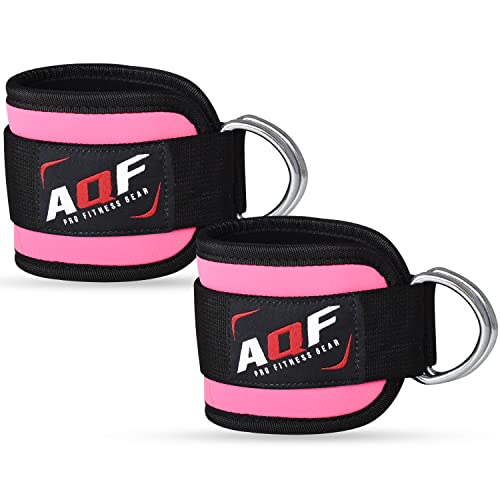 AQF Fußschlaufen Gepolstert 2Stück Fitness zubehör für Training am Kabelzug D- Ring Ankle Straps für Damen und Herren (Verkauft im Paar) (Rosa) von AQF