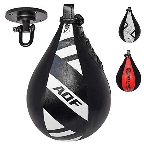 AQF Leder Speed Ball & Swivel Boxing Boxsack MMA Speed Bag Trainingsset (Schwarz/Weiß) von AQF