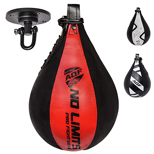 AQF Leder Speed Ball & Swivel Boxing Boxsack MMA Speed Bag Trainingsset (Schwarz Rot) von AQF