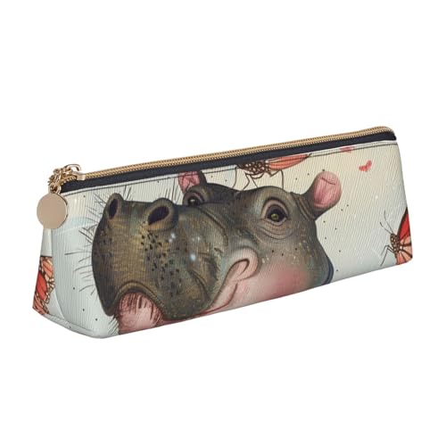 AQRJLPO Federmäppchen mit Schmetterlingsmotiv und Nilpferd, niedliches Leder-Federmäppchen, Federmäppchen, Schulbedarf-Organizer, Make-up-Tasche für Jungen, Mädchen, Studenten, weiß, Einheitsgröße von AQRJLPO
