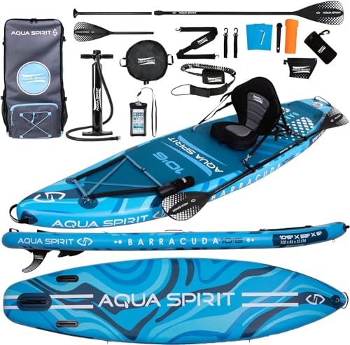 Aqua Spirit SUP Aufblasbares Stand-Up Paddle Board 2024 | 320x81x15cm | Kompletter Kajak-Umbausatz mit Paddel, Rucksack, Pumpe und weiterem Zubehör | Erwachsene Anfänger/Experten | 2 Jahre Garantie von AQUA SPIRIT