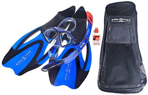 Aqualung Proflex X - Schnorchelset incl. Tasche + Seadrops Maskenclear - hochwertige Schnorchelausrüstung bestehend aus: Tauchmaske - Schnorchel - Flossen - Tasche - Maskenclear. von Aqualung