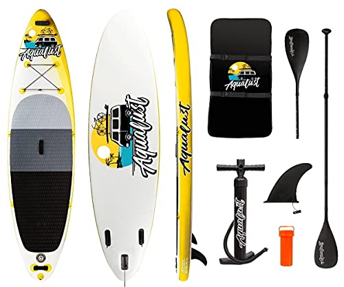 AQUALUST 10'6" SUP Board Stand Up Paddle Surf-Board aufblasbar Paddel ISUP 320x81cm gelb von AQUALUST