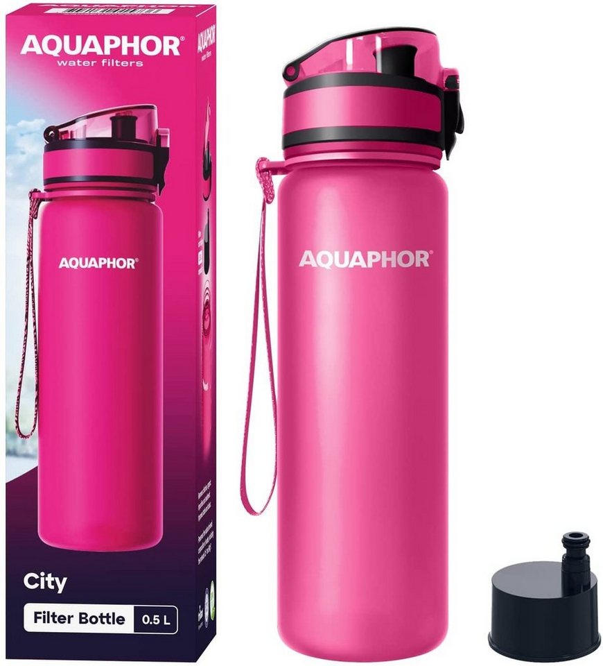 AQUAPHOR Trinkflasche CITY Flasche mit Wasserfilter für unterwegs, 500ml. I, 500ml. I Filter mit Aktivkohle I Aus Tritan & BPA-frei, Farbe: pink von AQUAPHOR