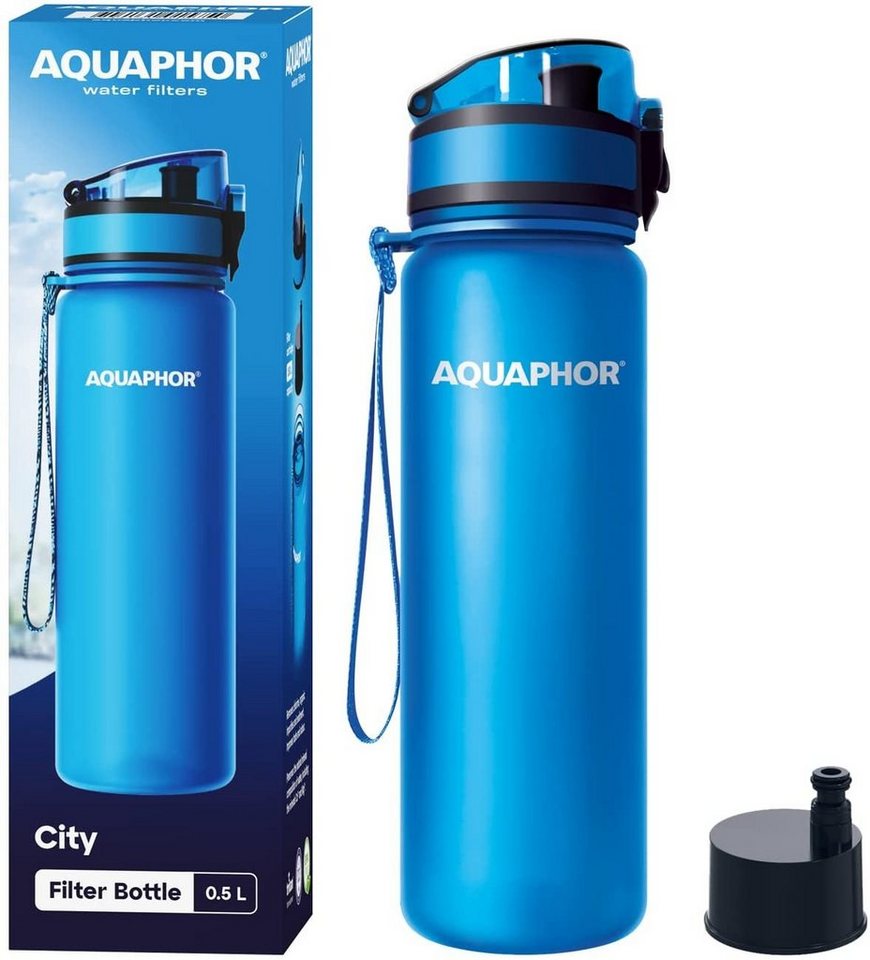 AQUAPHOR Trinkflasche City Wasserfilterflasche 500ml., blau. Filter mit Aktivkohle., Flasche mit Wasserfilter für unterwegs, Farbe: blau von AQUAPHOR