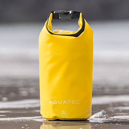 AQUATEC wasserdichte Dry Bag - 4X Größen: 2L / 3L / 5L / 10L | Leichte wasserdichte Seesack | Starker Beutel mit sicherem Verschluss | Kajak/SUP Board/Camping (Gelb 3 L) von AQUATEC