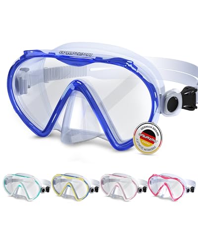aquazon Beach Schnorchelbrille, Schwimmbrille, Taucherbrille für Kinder und Erwachsene, Tempered Glas, hochwertiges Silikon, Farbe:blau Senior/Erwachsene von aquazon