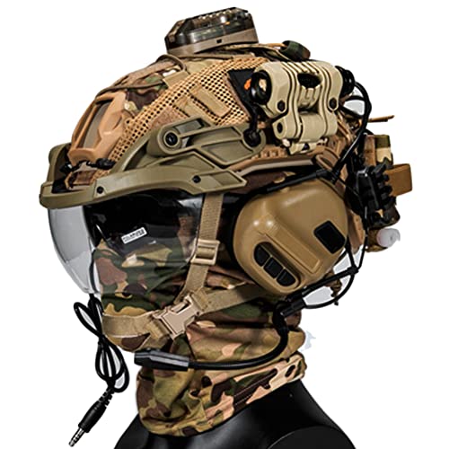 AQzxdc Fast Paintball Helm Sätze, mit Taktischem Headset und Teleskop-Modell, Visier & Schutzbrille, Taschenlampe, Signalblinker, NVG Halterung, für Airsoft Schießen und Jagd Spiel BBS,Be c von AQzxdc