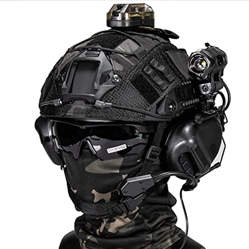 AQzxdc Fast Paintball Helm Sätze, mit Taktischem Headset und Teleskop-Modell, Visier & Schutzbrille, Taschenlampe, Signalblinker, NVG Halterung, für Airsoft Schießen und Jagd Spiel BBS,Bk b von AQzxdc