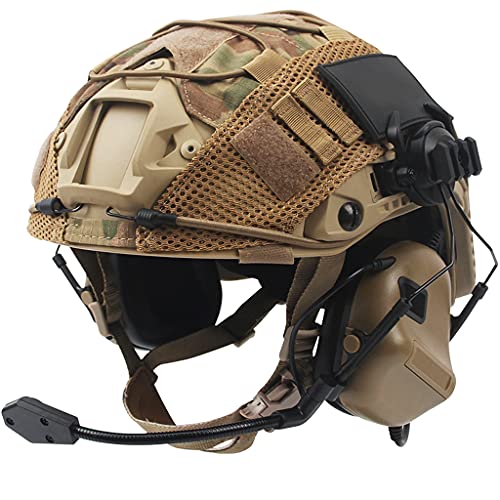 Fast Helm Set, Army Kampf Zubehör mit Tactical Headset und Helmüberzug, für Airsoft Paintball Outdoor Jagd,Beige,M von AQzxdc