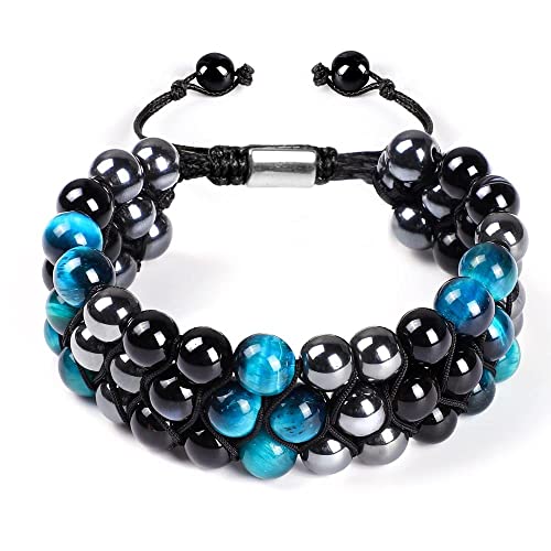 ARBM Natural Stone Bracelet,Blaues Tigerauge-Armband, Geflochtenes Armband, Verstellbares Kristallarmband, Anti-Angst-Relax-Armband, Glücksstein-Armband von ARBM
