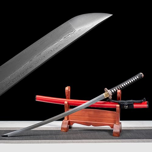ARBOVE 103cm echte Katana-Schwerter,Hundert raffiniert gemusterte scharfe Schwertklinge aus Stahl,Lackscheide aus Massivholz,Handgefertigtes echtes Samurai-Schwert für Kendo,Verteidigung,Geschenke von ARBOVE