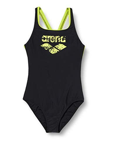 Arena Mädchen Sport Badeanzug Spray, Black-Soft Green, 116 von ARENA