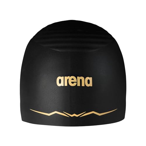 Arena Silikon-Renn-Badekappe für Damen und Herren, Aquaforce-Wellenform, hydrodynamische Leistung, intensives Schwimmen, Schwarz/Gold, Größe M von ARENA