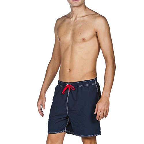 arena Herren Badeshortss Fundamentals Solid Boxer (Schnelltrocknend, Kordelzug, Weiches Material), blau (Navy-Red), M von ARENA