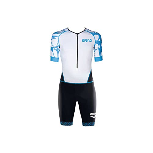 arena Herren Triathlon Einteiler (Kurze Ärmel, Frontreißverschluss ST, Atmungsaktiv, Aerodynamisch), Black-White-Aqua Blue (504), XL von ARENA