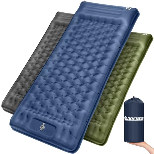 ARFNKIM Isomatte Selbstaufblasend, 12CM Verdicktes Luftmatratze mit Fußpressepumpe und Kissen, Ultraleichte Kleines Packmass Camping Matratze, Wasserdicht Schlafmatte für Outdoor (Blau) von ARFNKIM