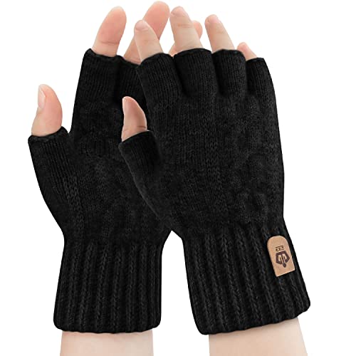 ARFNKIM Thermisch Fingerlose Handschuhe - Damen und Herren Strick Weich Flauschig Touchscreen Winterhandschuhe für Skifahren Radfahren Arbeit (Schwarz) von ARFNKIM