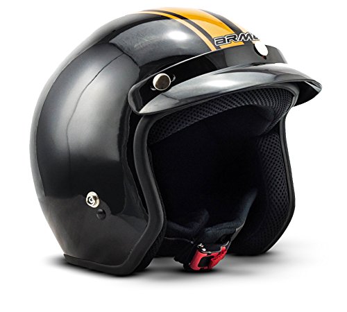 ARMOR HELMETS® AV-47 „Black“ · Jet-Helm · Motorrad-Helm Roller-Helm Scooter-Helm Moped Mofa-Helm Chopper Retro Vespa Vintage Pilot Biker Helmet · DOT Schnellverschluss Tasche L (59-60cm) von ARMOR HELMETS