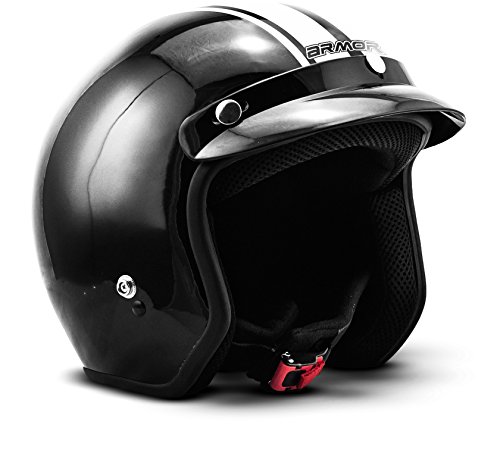 ARMOR HELMETS® AV-47 „Black White“ · Jet-Helm · Motorrad-Helm Roller-Helm Scooter-Helm Moped Mofa-Helm Chopper Retro Vespa Vintage Pilot Biker · DOT Schnellverschluss Tasche XS (53-54cm) von ARMOR HELMETS