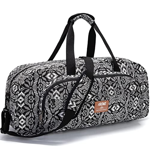 AROME Yogamatten-Tasche für Damen und Herren, große Canvas-Yoga-Tasche für 0.6 cm, 0.6 cm, 0.5 cm, 1.2 cm, Tragetasche mit Nasstasche, Schultergurt und Mattenriemen (Boho-Schwarz) von AROME