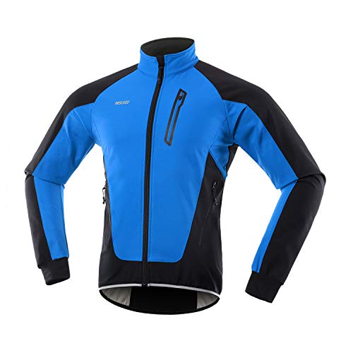 ARSUXEO Herren Winter Fahrradjacke Thermo-Vlies Softshell MTB Fahrrad Outwear Winddicht Wasserdicht 20B Blau S von ARSUXEO