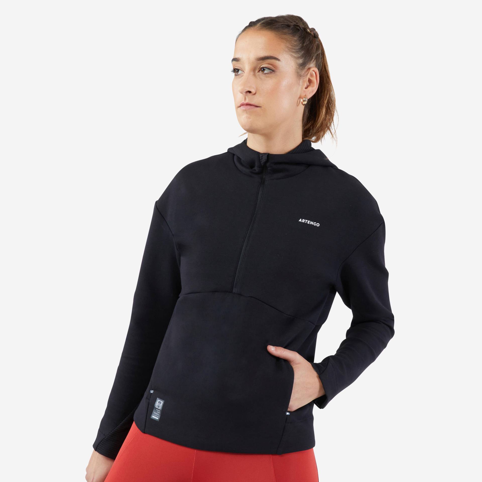 Damen Tennis Sweatshirt Kapuze - Dry 900 schwarz von ARTENGO