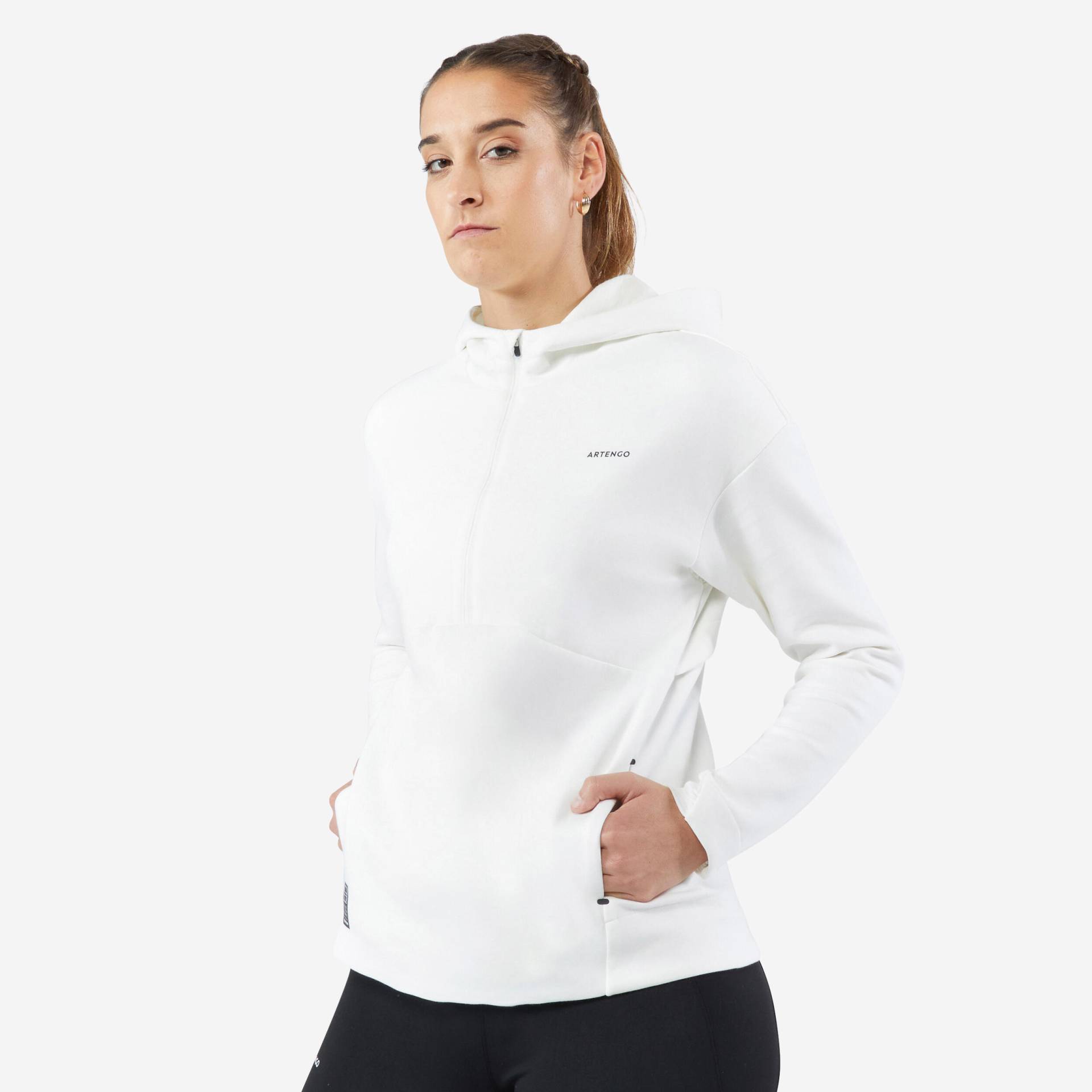 Damen Tennis Sweatshirt Kapuze - Dry 900 weiss von ARTENGO