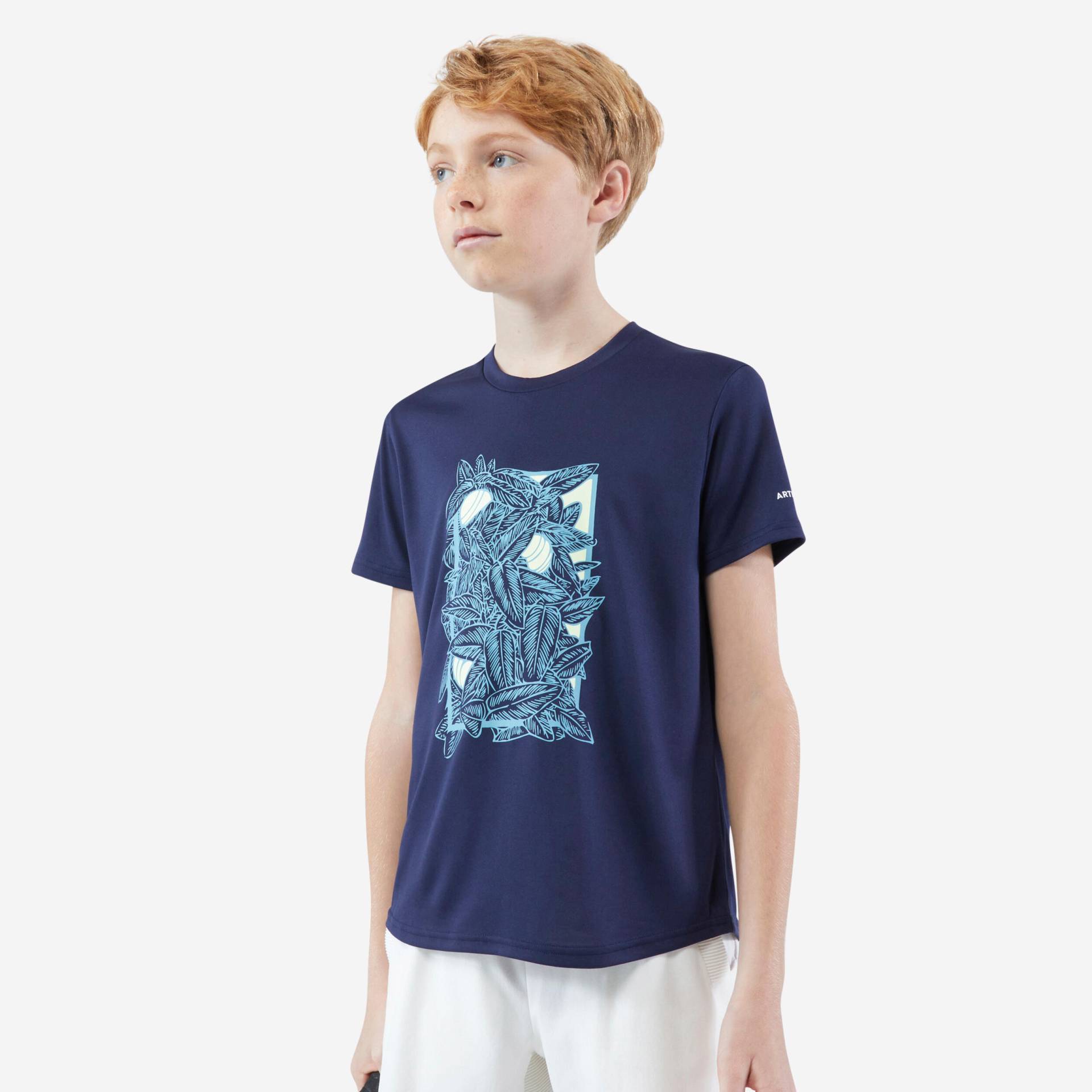 Jungen Tennis T-Shirt - Essentiel marineblau/gelb von ARTENGO