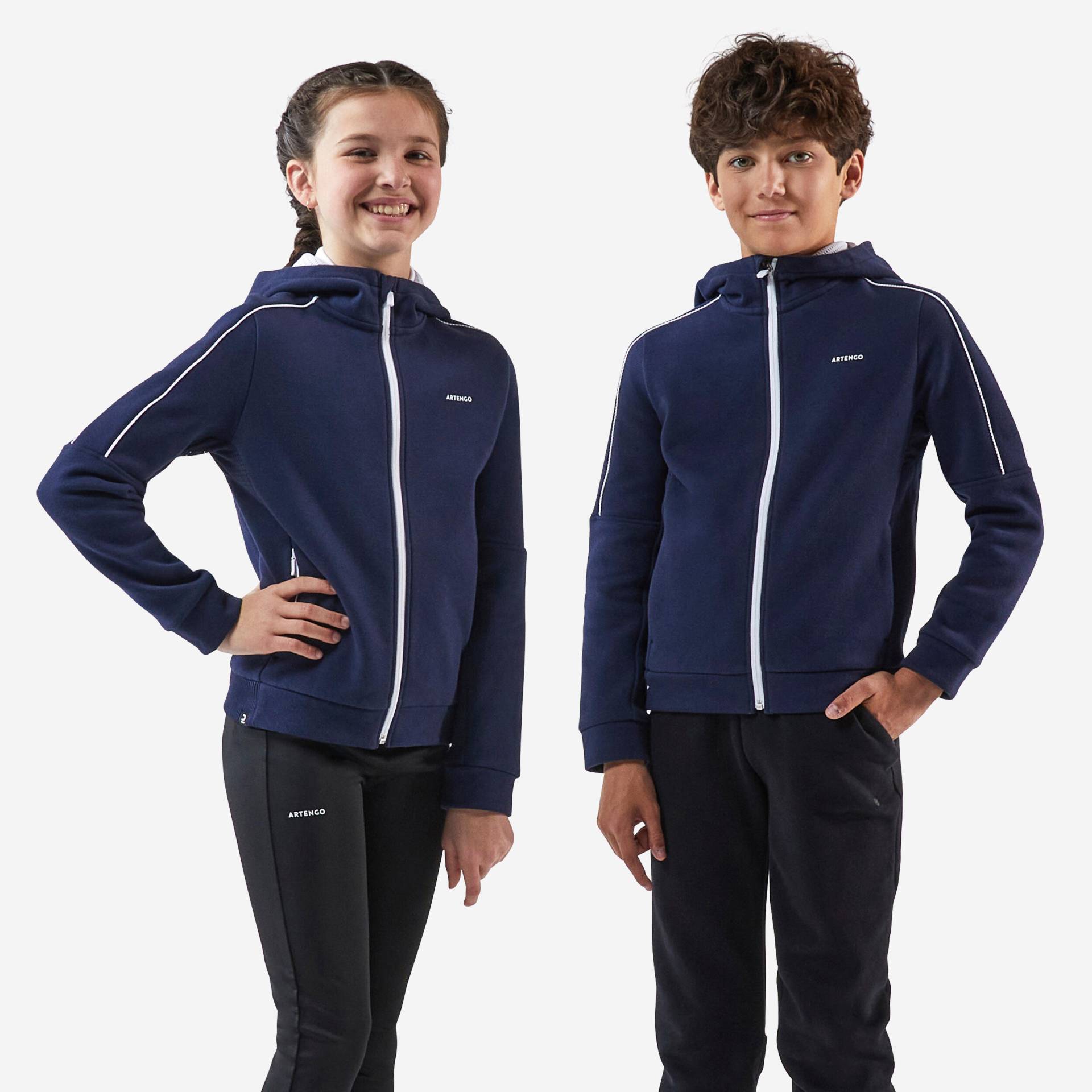 Kinder Tennisjacke mit Kapuze - warm blau von ARTENGO