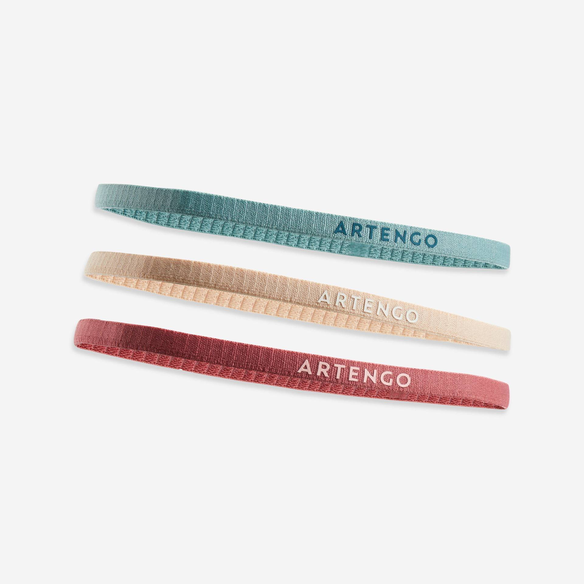 Tennis Haarband elastisch 3 Stück grün/beige/rosa von ARTENGO